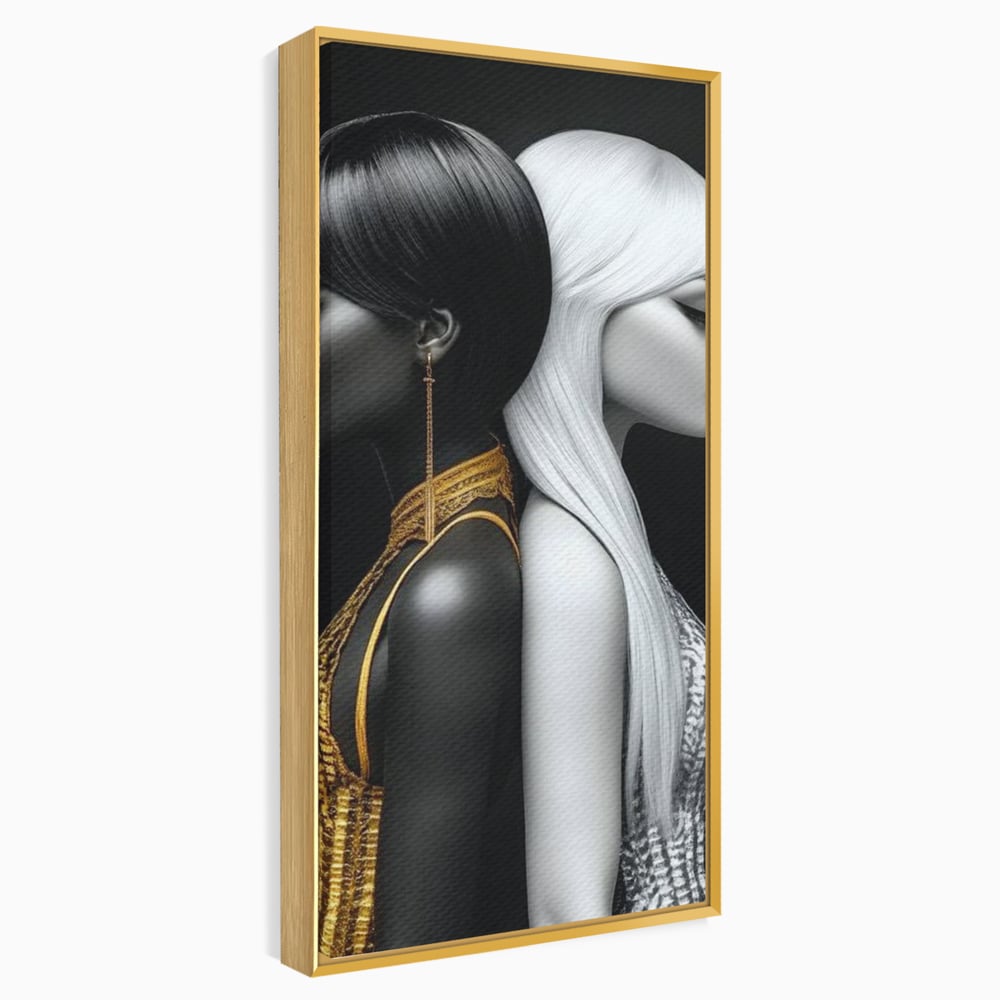 Tablou canvas cu tablou canvas cu doua fete in contrast, in rama de aluminiu auriu